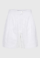 Women's embroidery shorts with pleats - White