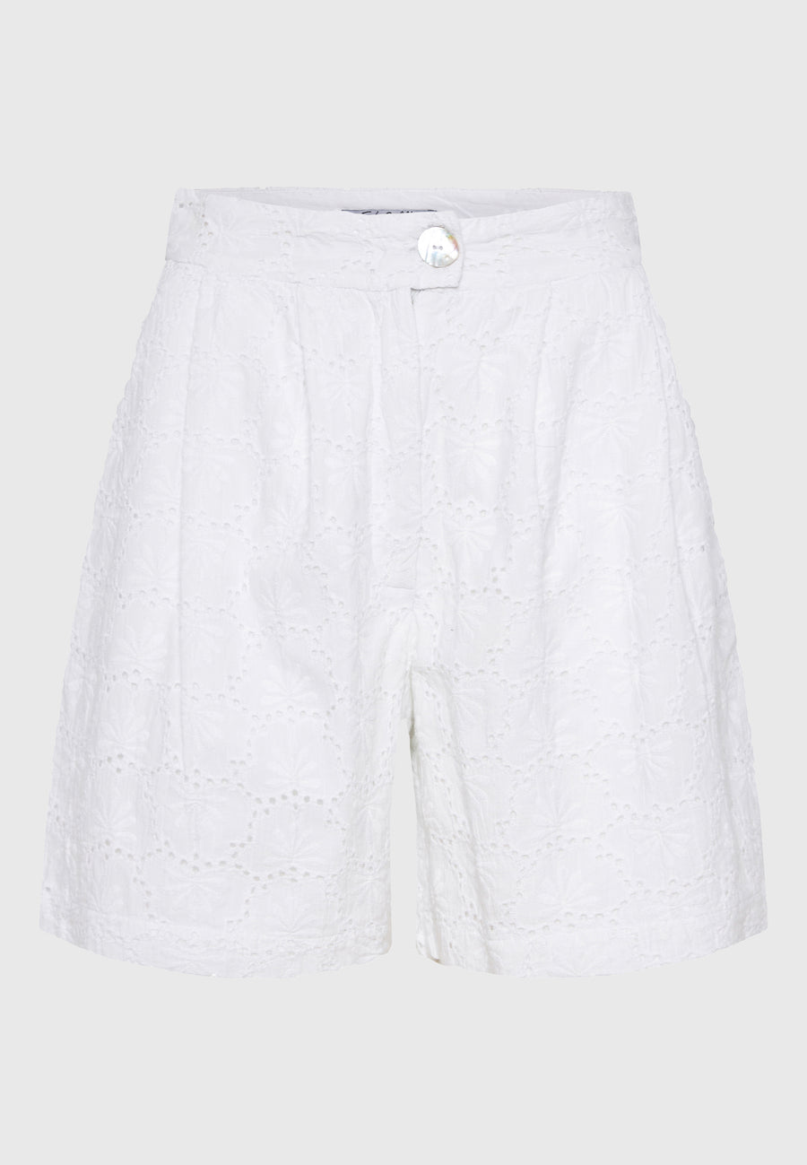 Women's embroidery shorts with pleats - White