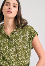 Women's loose fit floral viscose shirt - Khaki