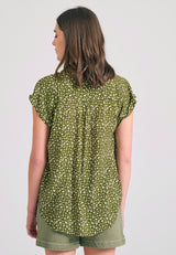 Women's loose fit floral viscose shirt - Khaki