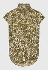Women's loose fit floral viscose shirt - Khaki