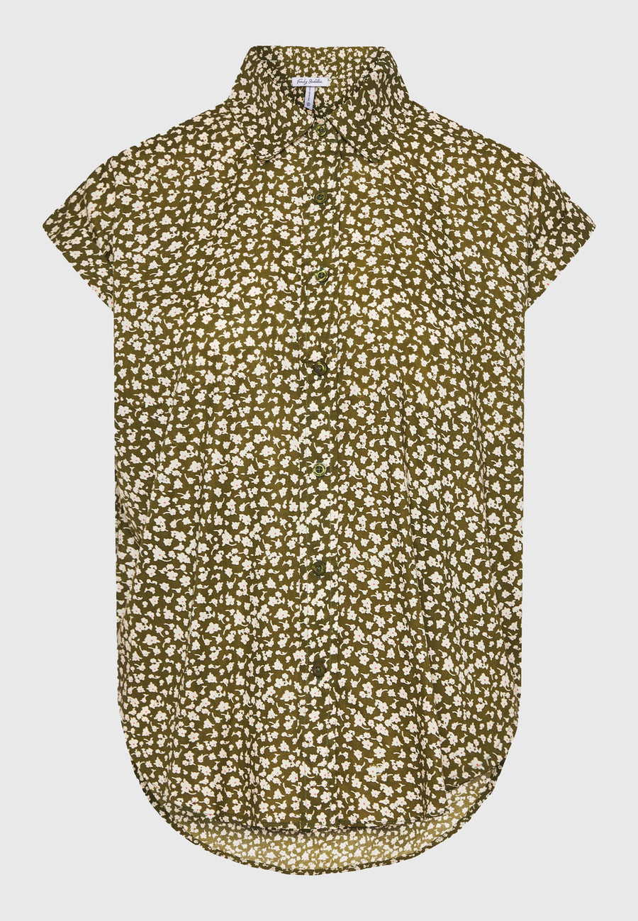 Women's loose fit floral viscose shirt - Khaki
