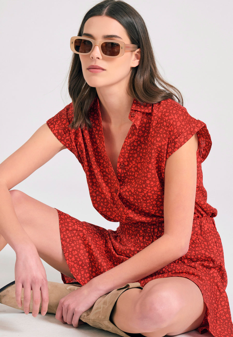 Women's loose fit floral viscose shirt - Spice brown