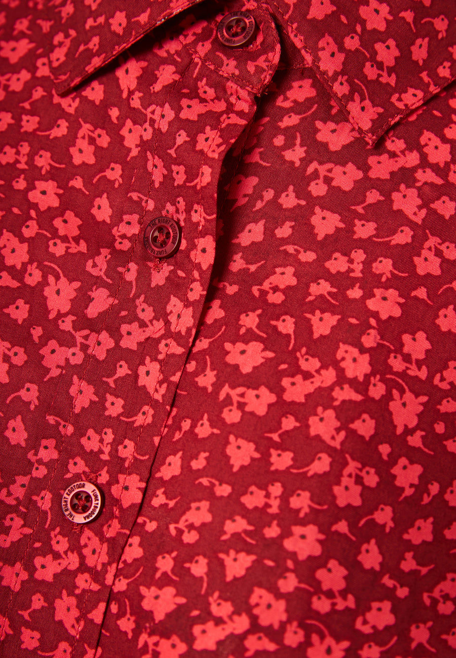Women's loose fit floral viscose shirt - Spice brown