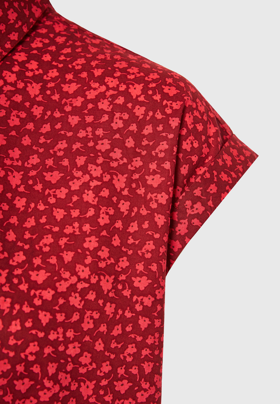 Women's loose fit floral viscose shirt - Spice brown