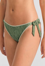Slip de baie cu imprimeu integral și cusături decorative - Verde vânător