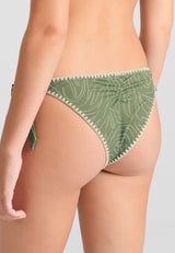 Slip de baie cu imprimeu integral și cusături decorative - Verde vânător