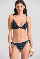 Sutien de bikini cu imprimeu integral și cusături decorative - Negru