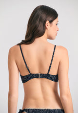 Sutien de bikini cu imprimeu integral și cusături decorative - Negru