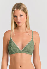 Sutien de bikini cu imprimeu integral și cusături decorative - Verde vânător