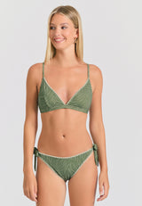 Sutien de bikini cu imprimeu integral și cusături decorative - Verde vânător
