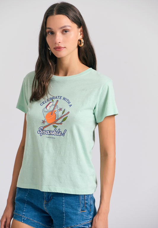 Women's t-shirt with graphic print on the chest - Mint