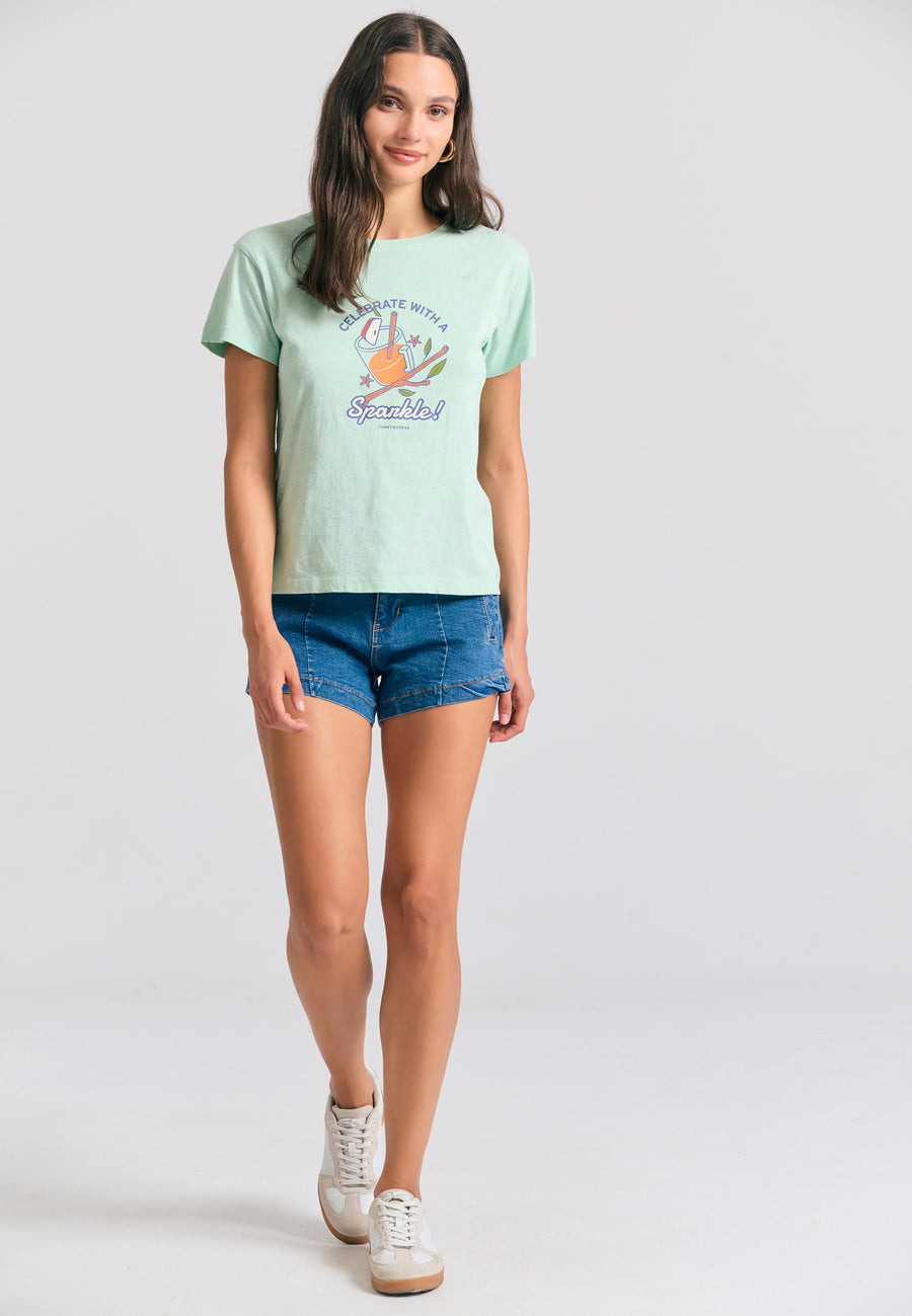 Tricou de damă cu imprimeu grafic pe piept - Mentă
