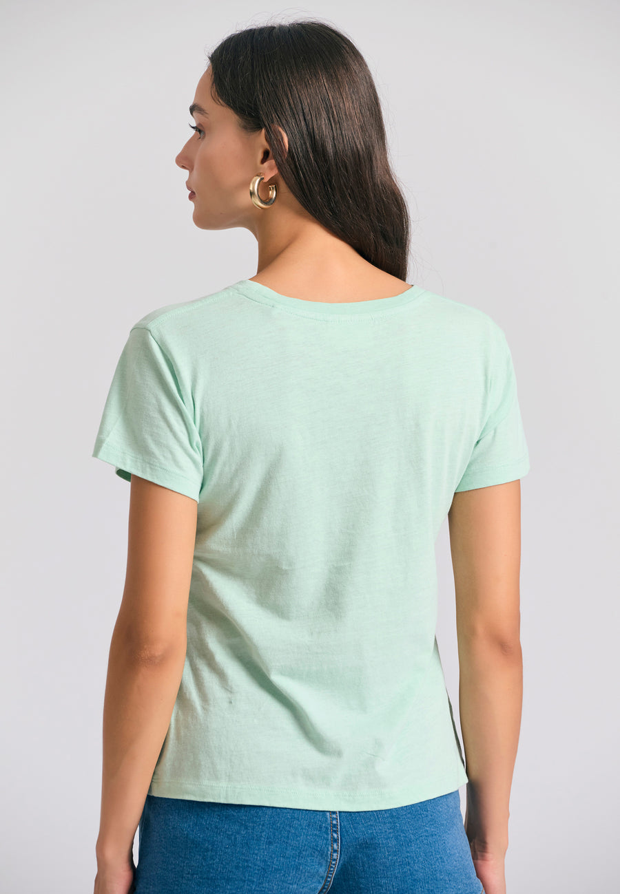 Tricou de damă cu imprimeu grafic pe piept - Mentă