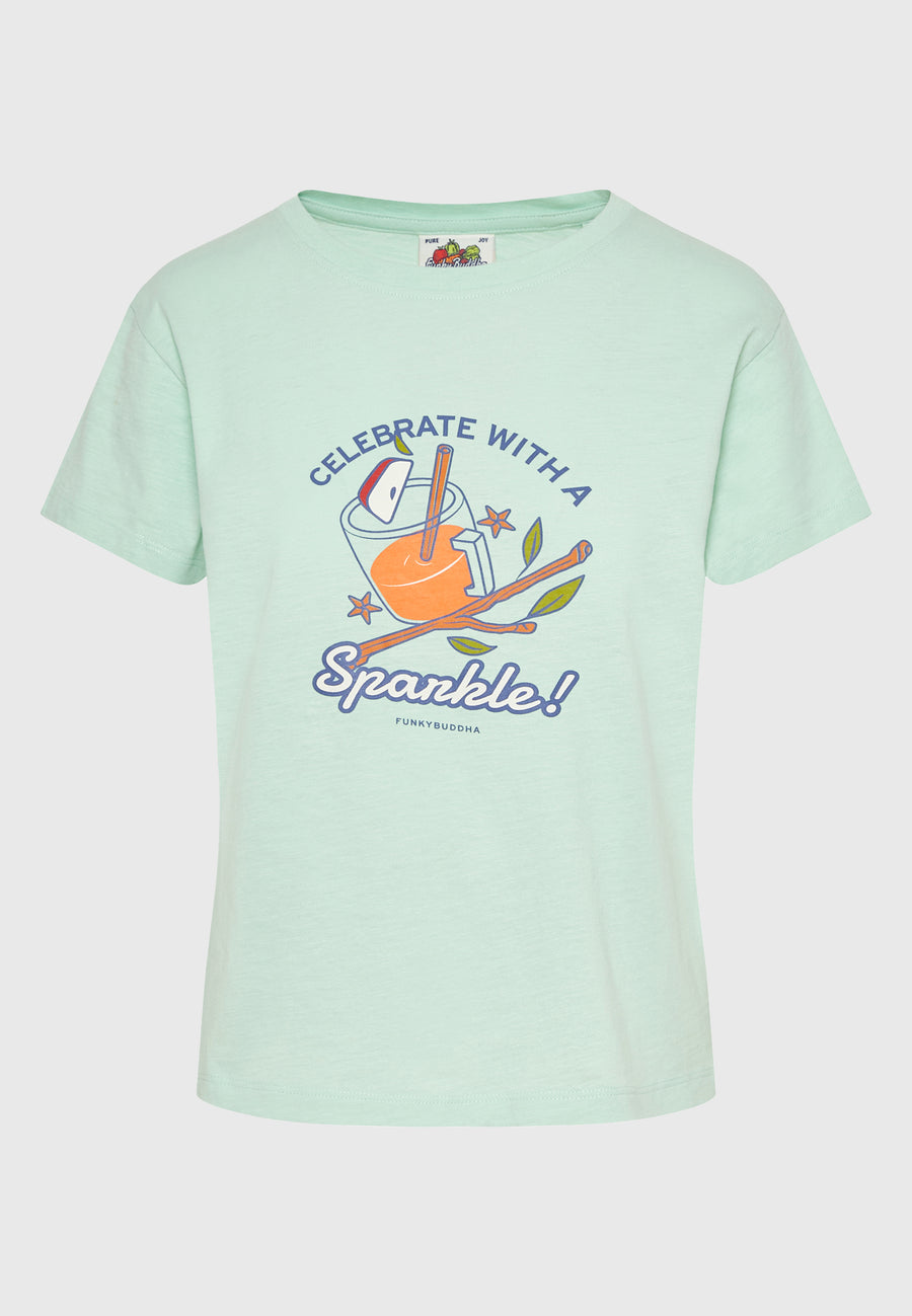 Tricou de damă cu imprimeu grafic pe piept - Mentă