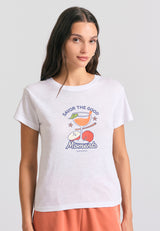 Tricou de damă cu imprimeu grafic pe piept - Alb