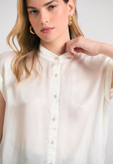 Cămașă din viscoză cu guler mao pentru femei - Alb-gălbui