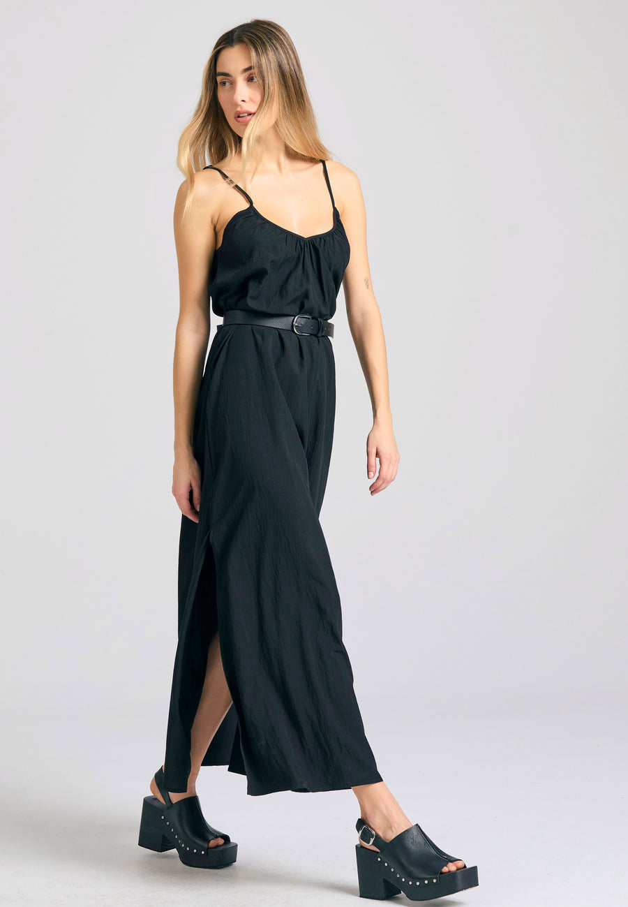 Rochie maxi cu curea în talie - Negru