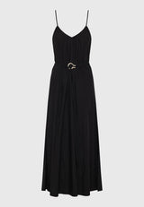 Rochie maxi cu curea în talie - Negru