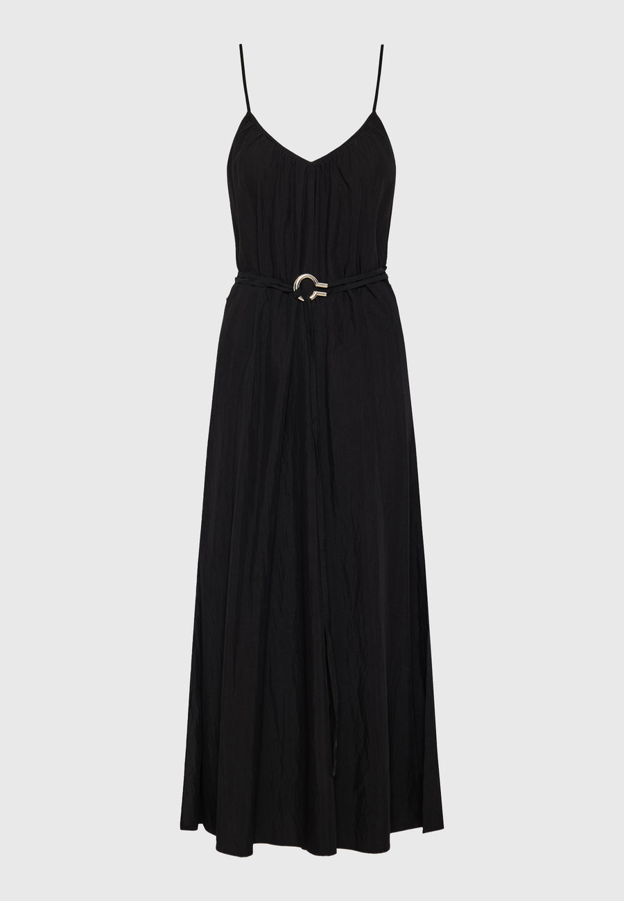 Rochie maxi cu curea în talie - Negru