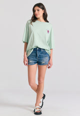 Loose fit t-shirt with photographic print on the back - Mint