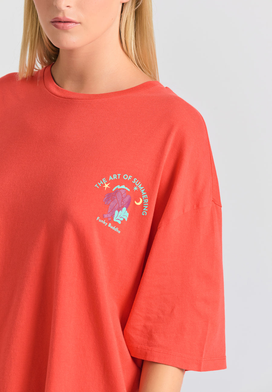 Tricou lejer cu imprimeu fotografic pe spate - Tomato