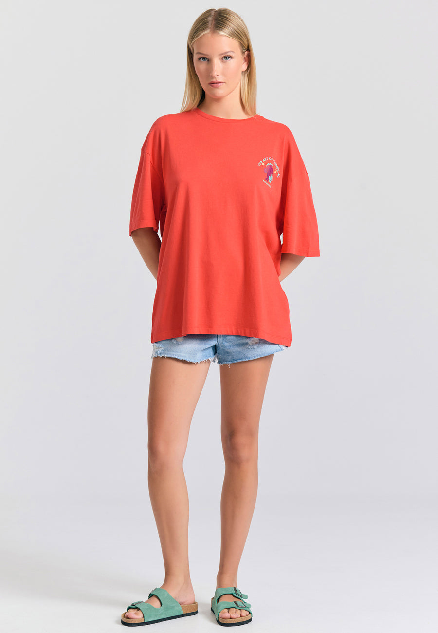 Tricou lejer cu imprimeu fotografic pe spate - Tomato