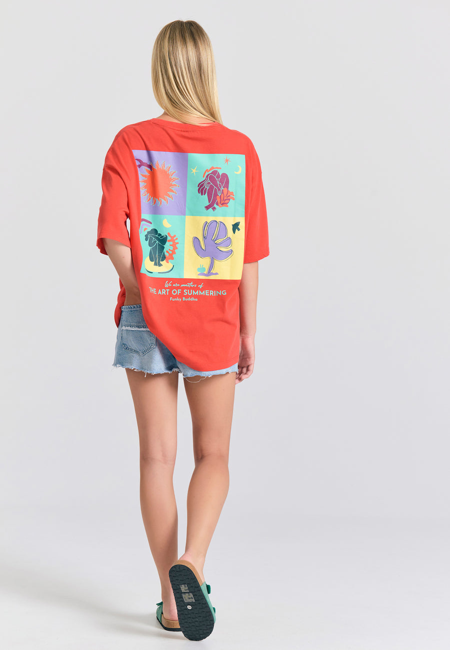 Tricou lejer cu imprimeu fotografic pe spate - Tomato