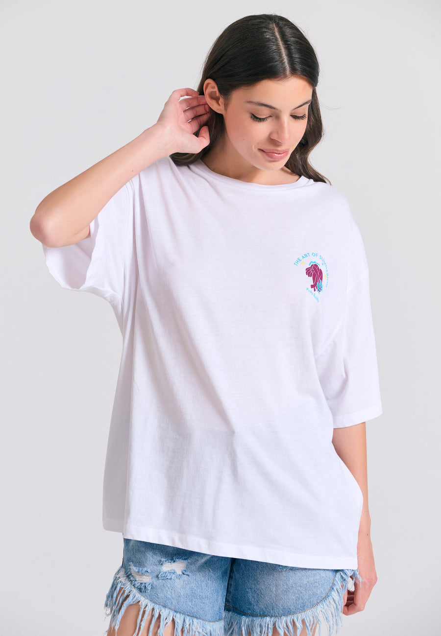 Tricou lejer cu imprimeu fotografic pe spate - Alb