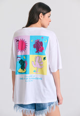 Tricou lejer cu imprimeu fotografic pe spate - Alb