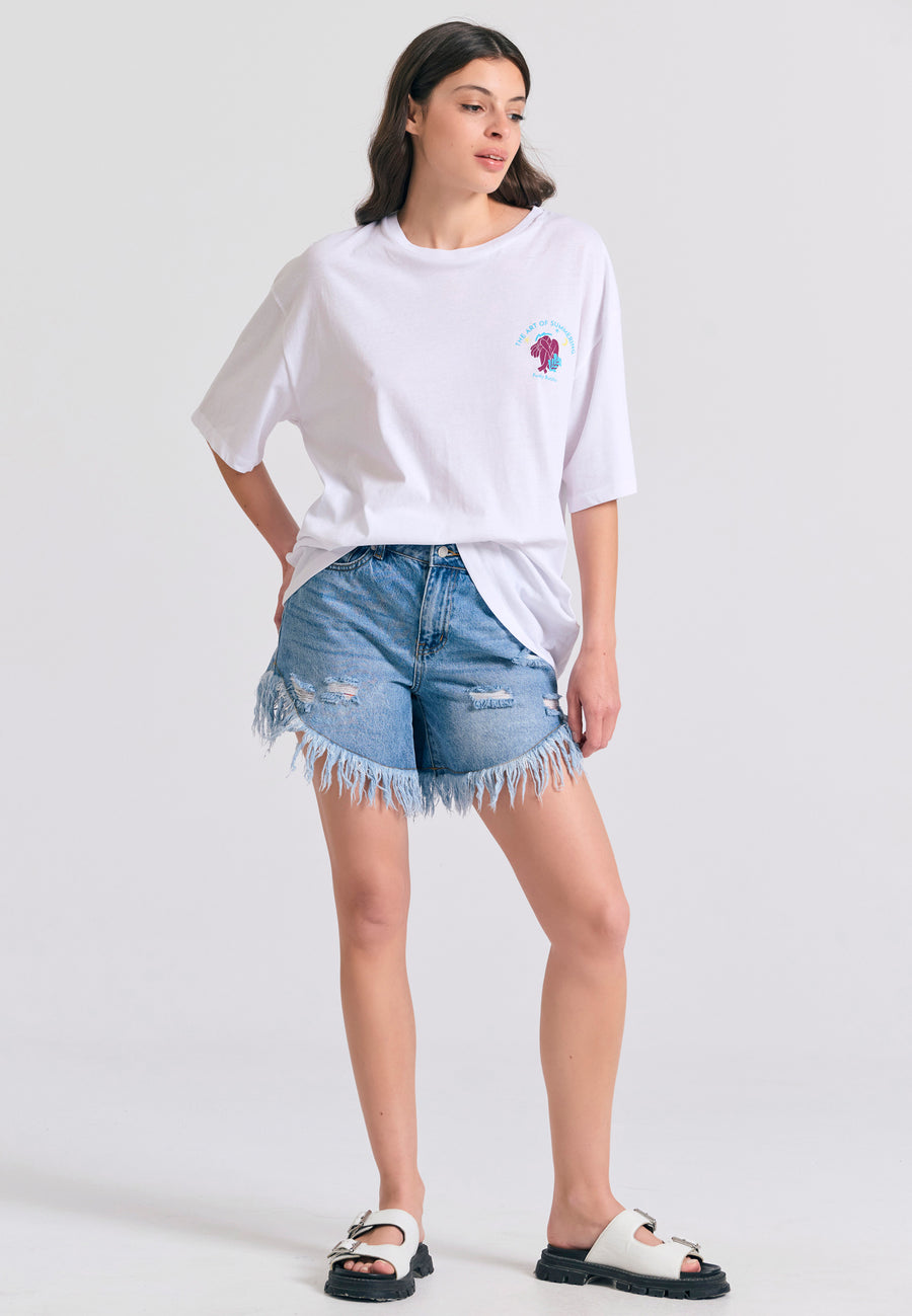 Tricou lejer cu imprimeu fotografic pe spate - Alb