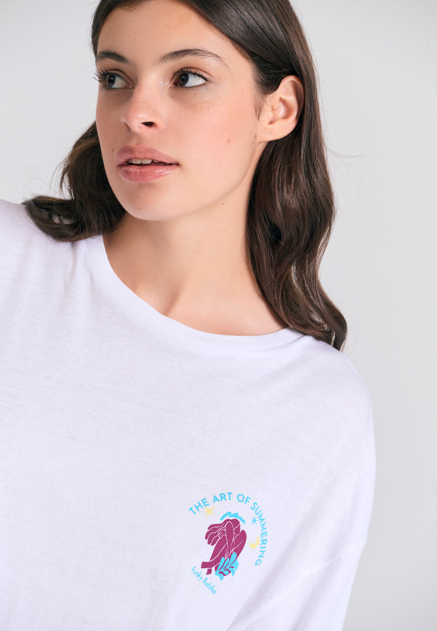 Tricou lejer cu imprimeu fotografic pe spate - Alb