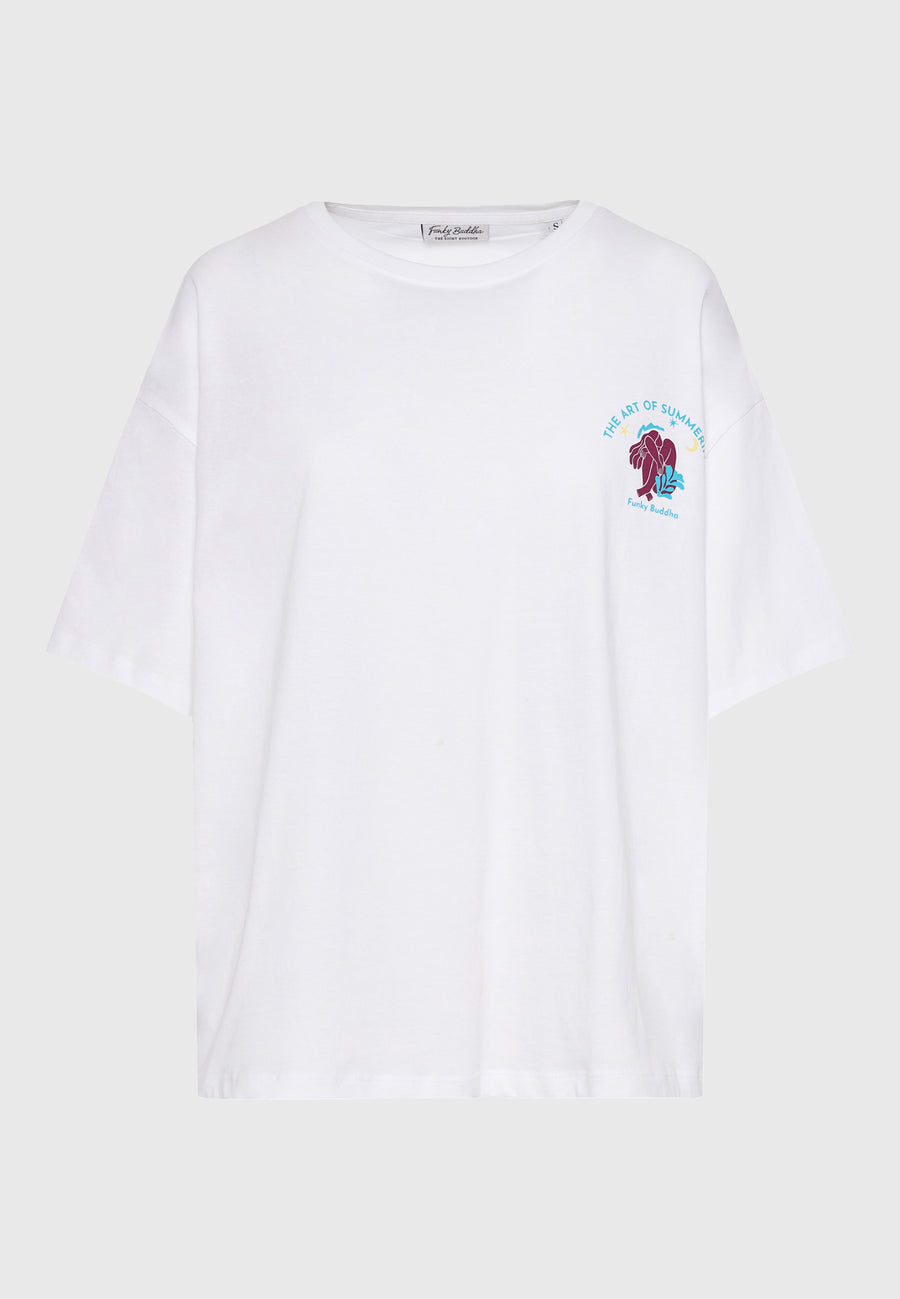 Tricou lejer cu imprimeu fotografic pe spate - Alb