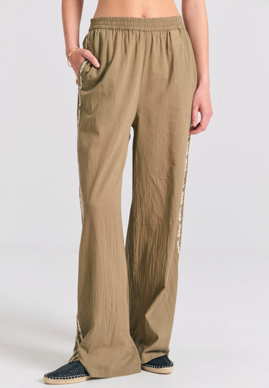 Pantaloni cu croi larg și broderie pe lateral - Oregano