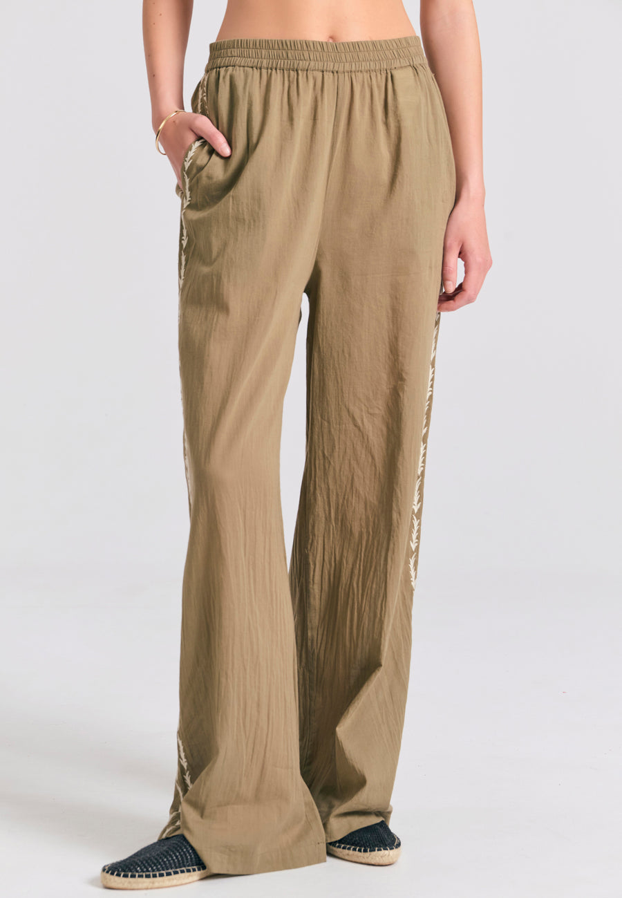 Pantaloni cu croi larg și broderie pe lateral - Oregano