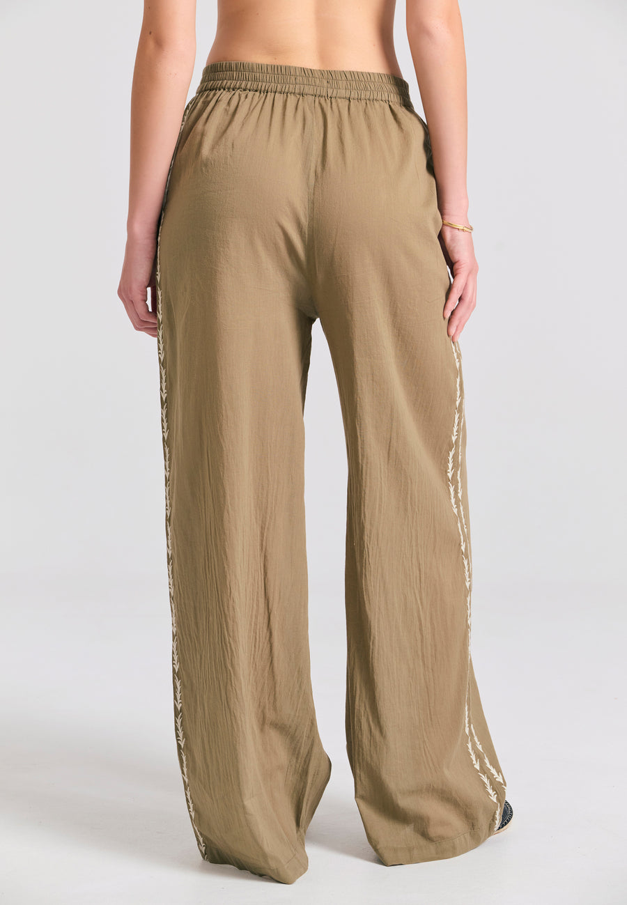 Pantaloni cu croi larg și broderie pe lateral - Oregano