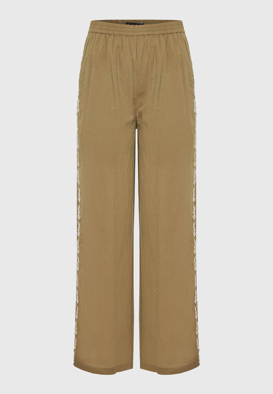 Pantaloni cu croi larg și broderie pe lateral - Oregano