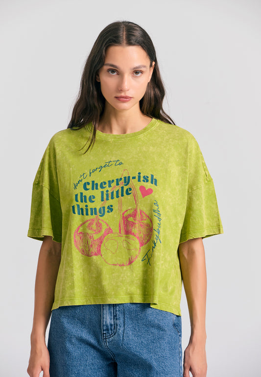 Tricou supradimensionat vopsit cu imprimeu fotografic - Avocado