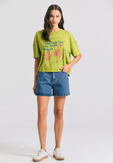 Oversized grament dyed t-shirt with photographic print - Avocado