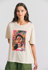 Tricou supradimensionat vopsit în haine cu imprimeu tropical - Chalk