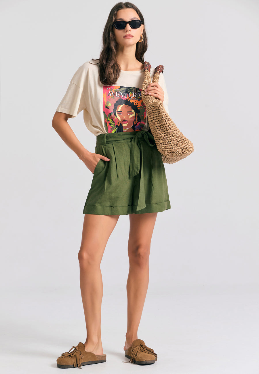 Tricou supradimensionat vopsit în haine cu imprimeu tropical - Chalk