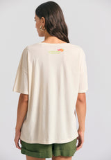 Oversized garment dyed t-shirt with tropical print - Chalk