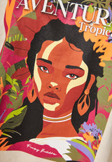 Oversized garment dyed t-shirt with tropical print - Chalk