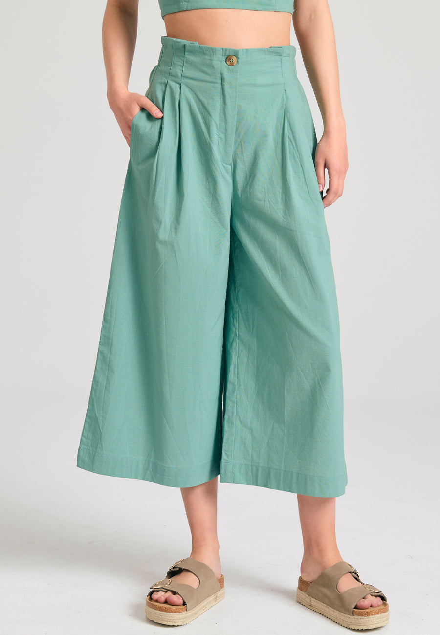 Pantaloni lejeri cu pliuri în talie - Jade