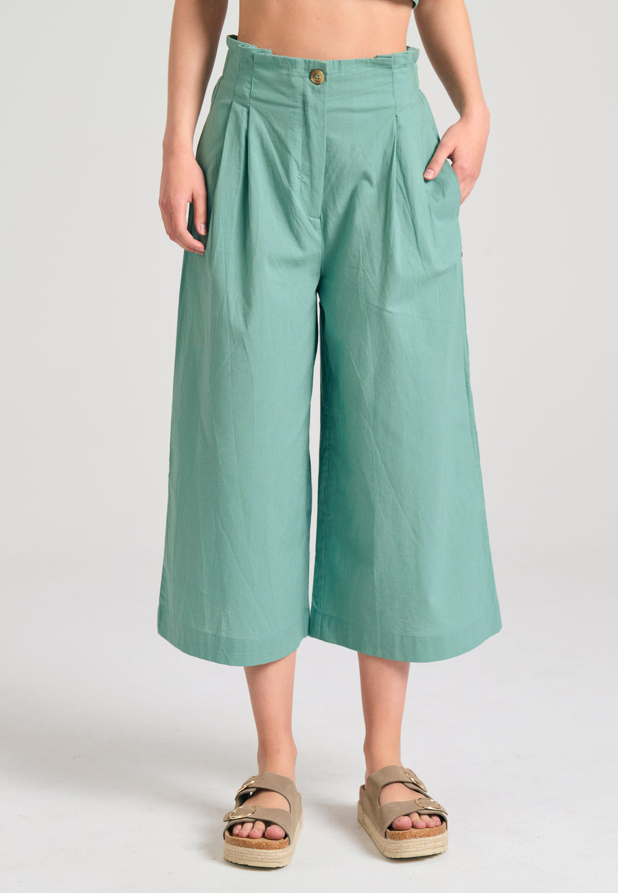 Pantaloni lejeri cu pliuri în talie - Jade