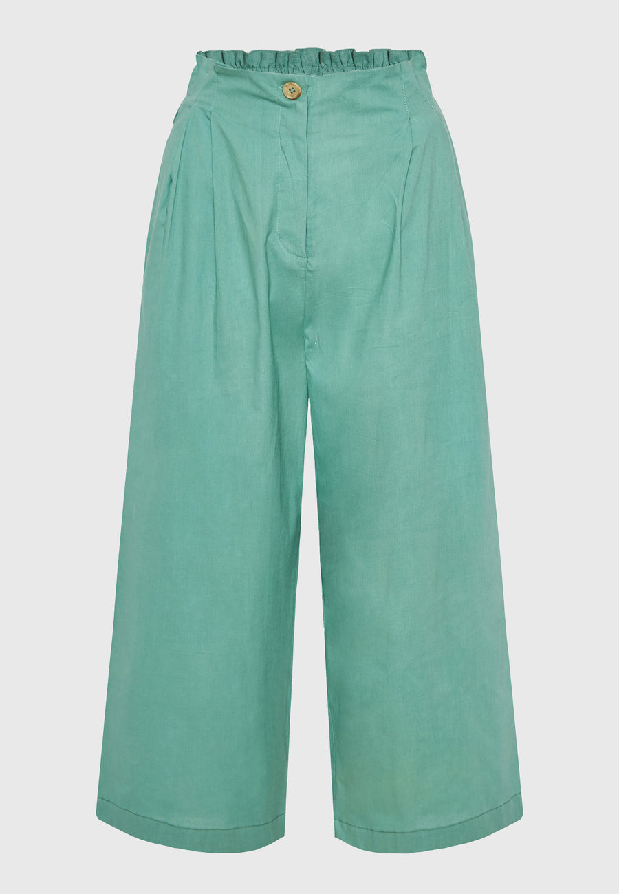 Pantaloni lejeri cu pliuri în talie - Jade