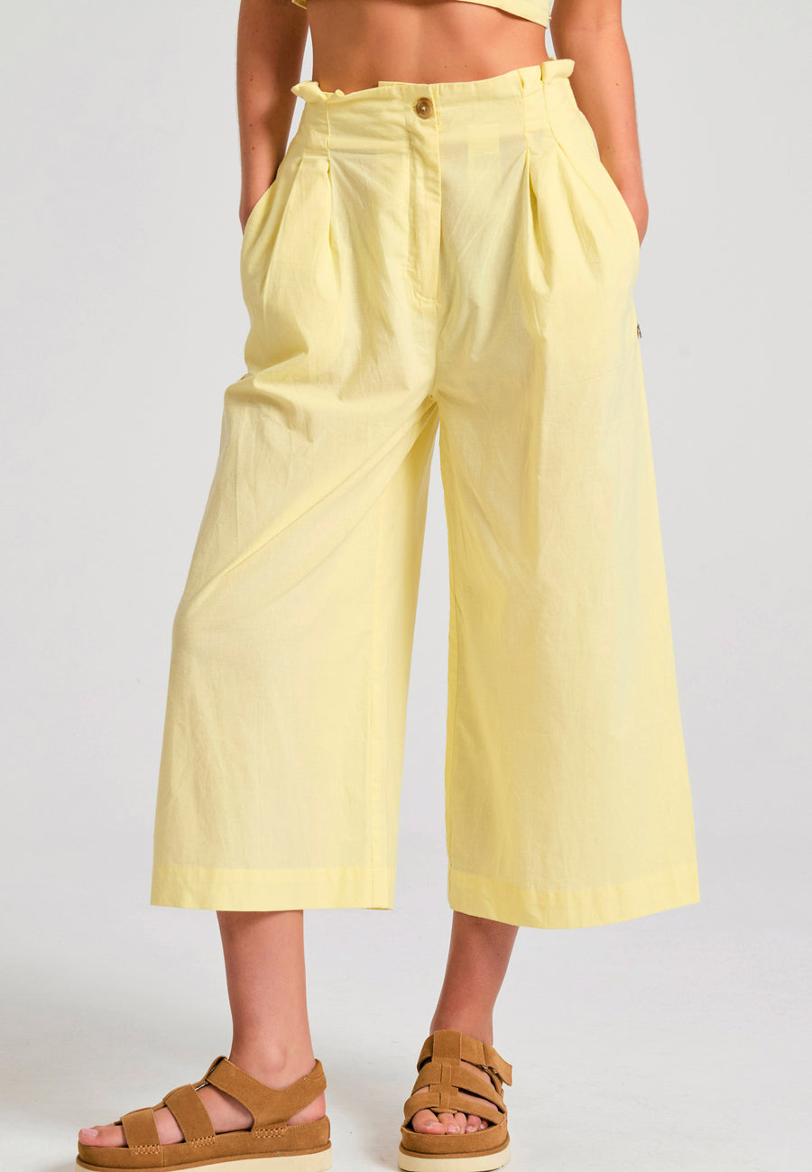 Loose fit pants with pleats on the waist - Lemon drop