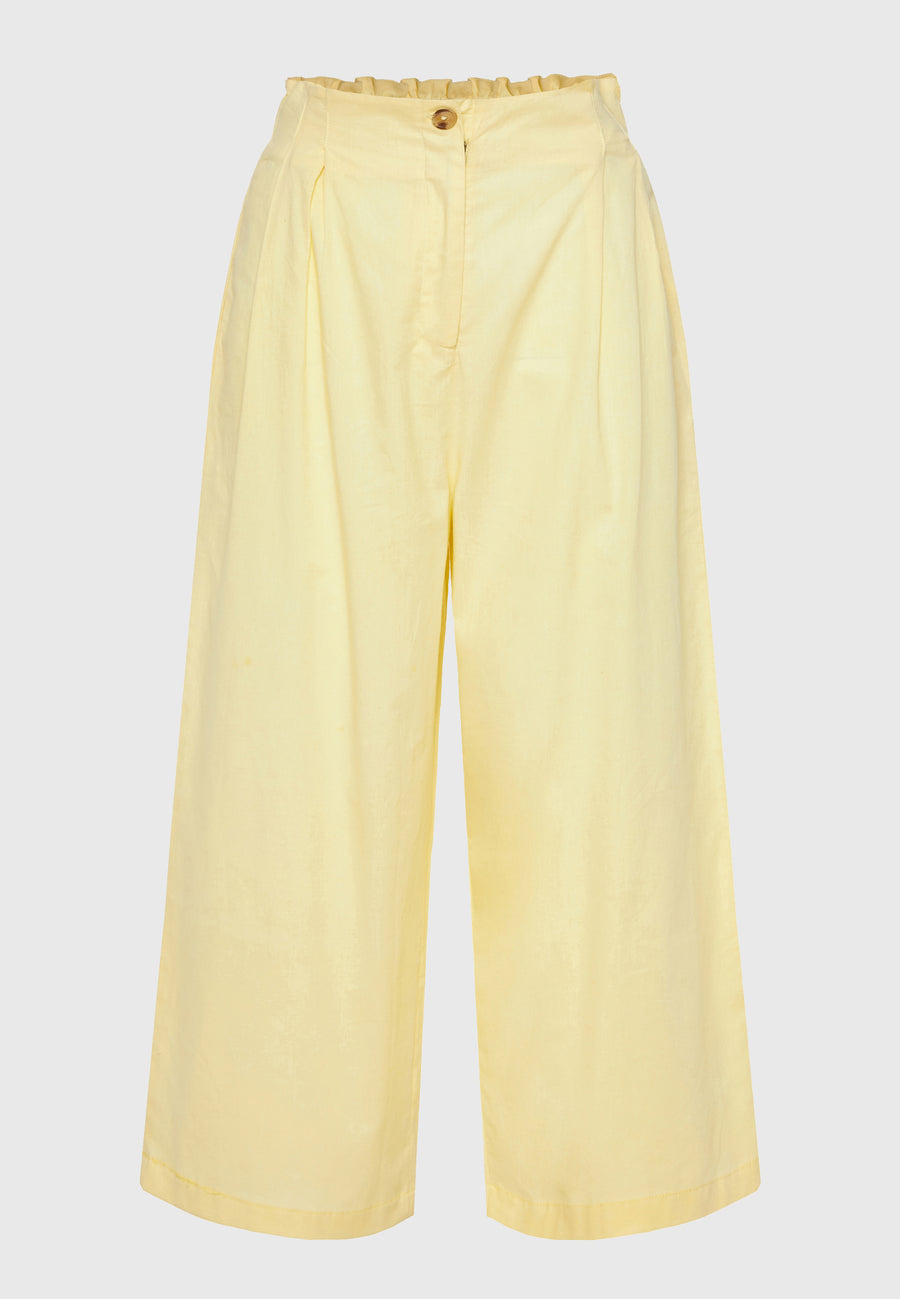 Loose fit pants with pleats on the waist - Lemon drop