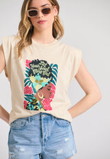Tricou de damă din bumbac organic cu imprimeu în stil boho - Chalk
