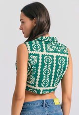 Cropped top with all over print in ethnic look - Multi